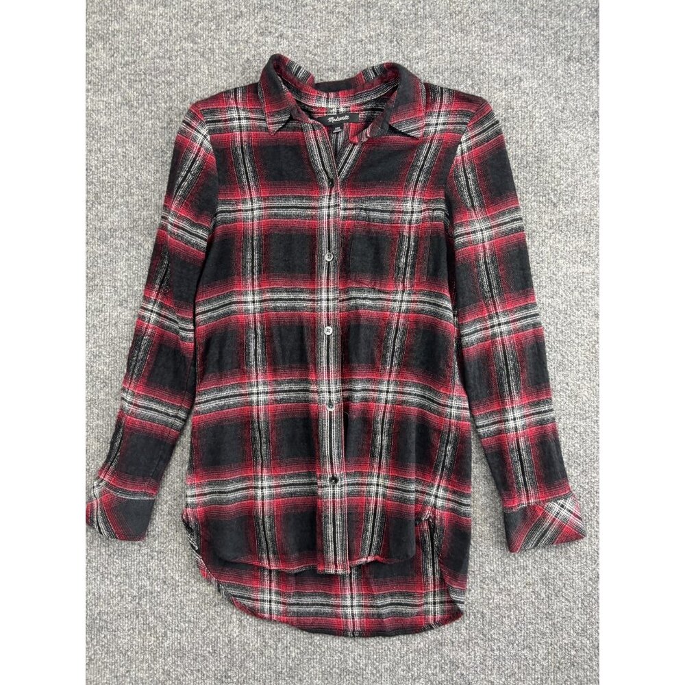 Madewell Shirt Womens XXS Red Black Plaid Flannel Button Down Long Sleeve Top
